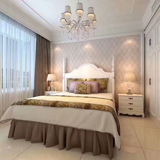 卧室大大的衣柜与墙面互为一体，灯具的选择也与整体的布局十分搭配，给人感觉自然而又和谐。